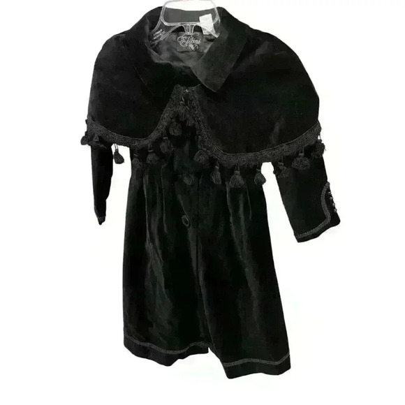 Elebini Girls Coat & Cape Set Black Velvet with Trim Size 6 Great Condition - Picture 4 of 16